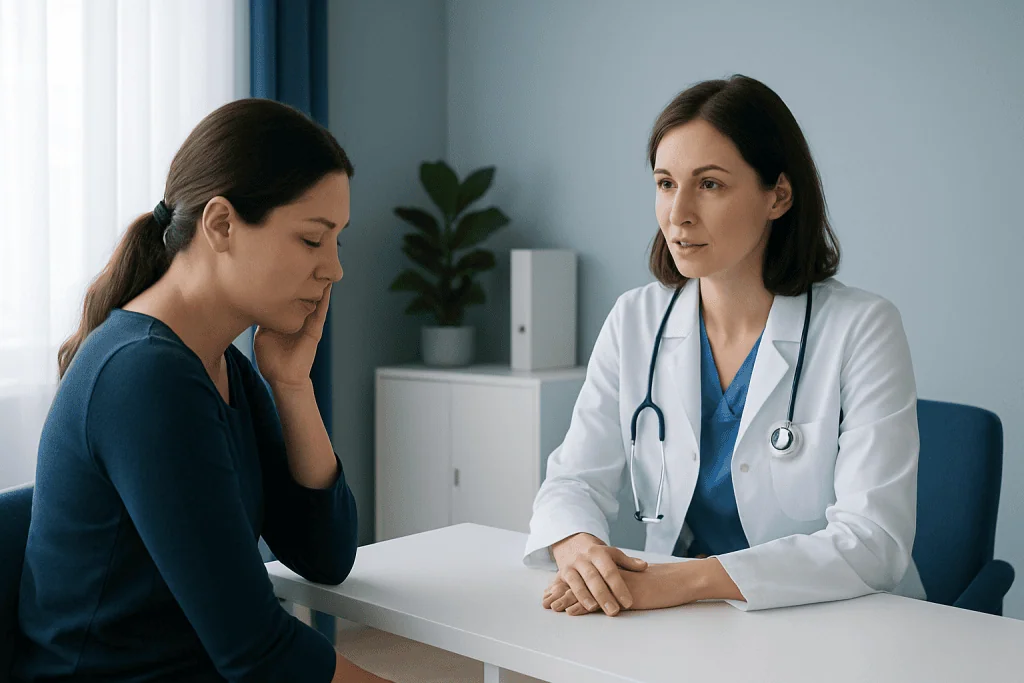 Doctor consulting with a patient in a medical office setting.