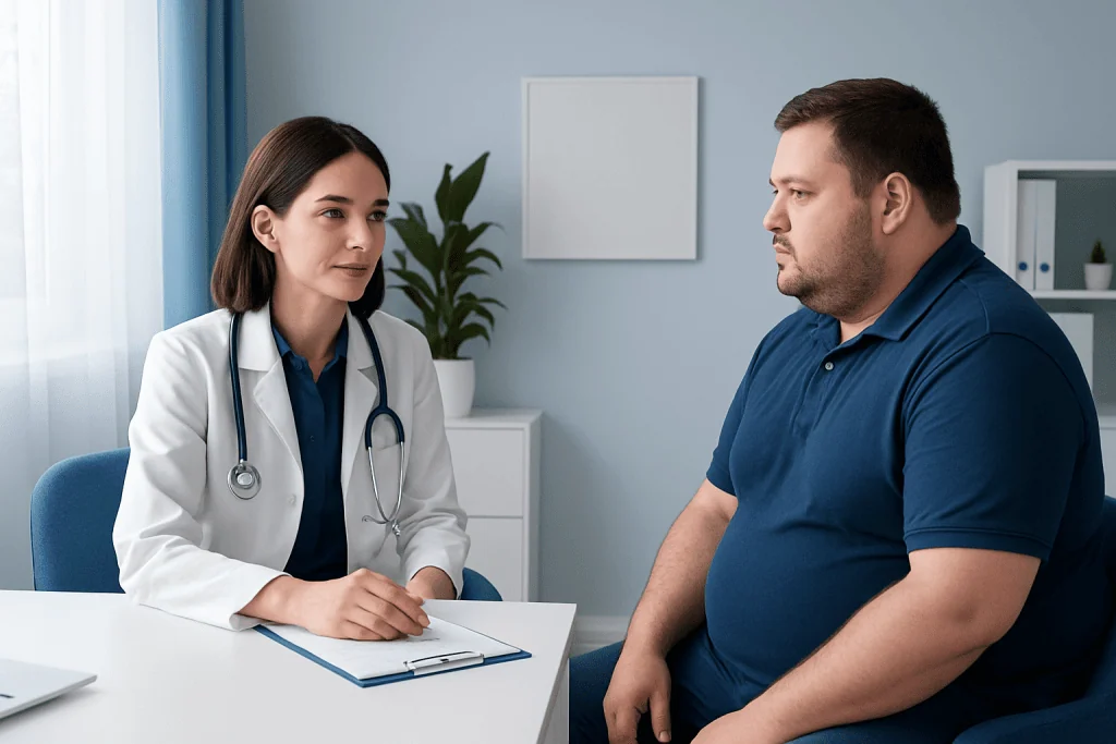 Doctor consulting with a patient about metabolic health in a modern clinic.