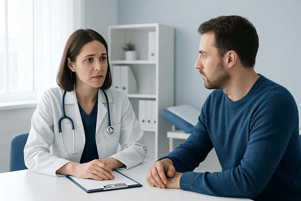 Doctor consulting with a patient in a medical office setting.