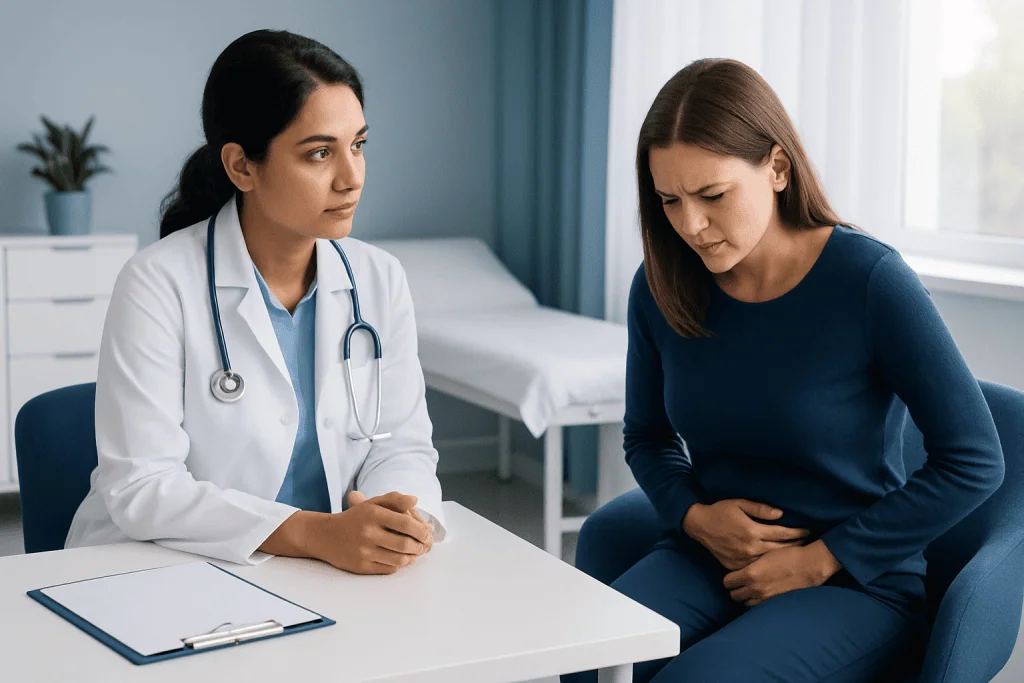 Doctor consulting with a patient about ovarian health in a clinical setting.