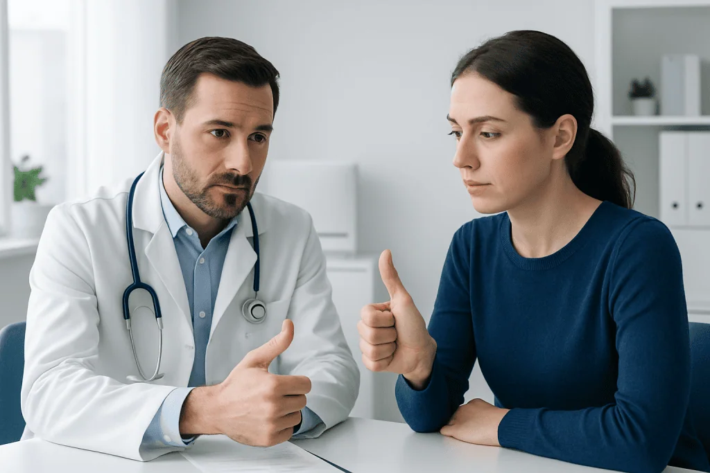 Doctor discussing with a patient in a medical consultation room.