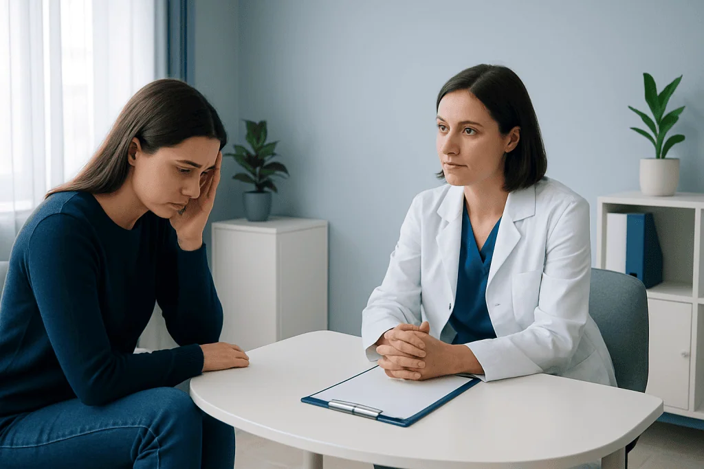Doctor consulting with a patient in a medical office setting.