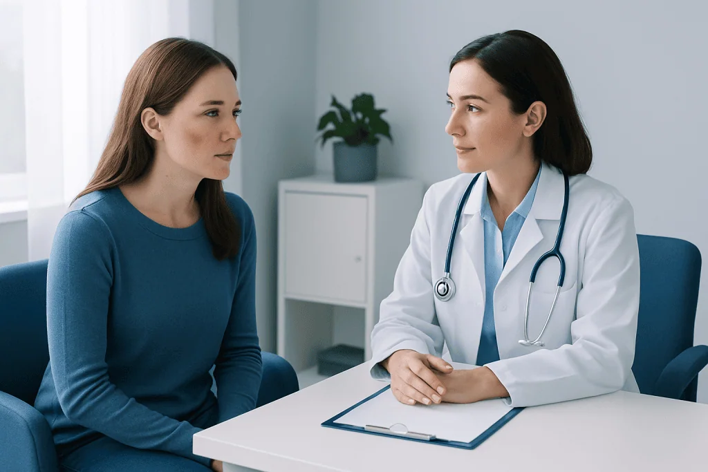 Doctor consulting with a patient in a medical office setting.