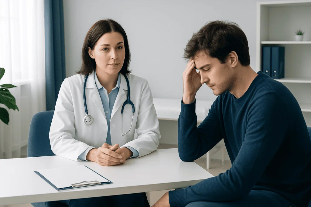 Doctor consulting with a patient about impulse control disorder symptoms.