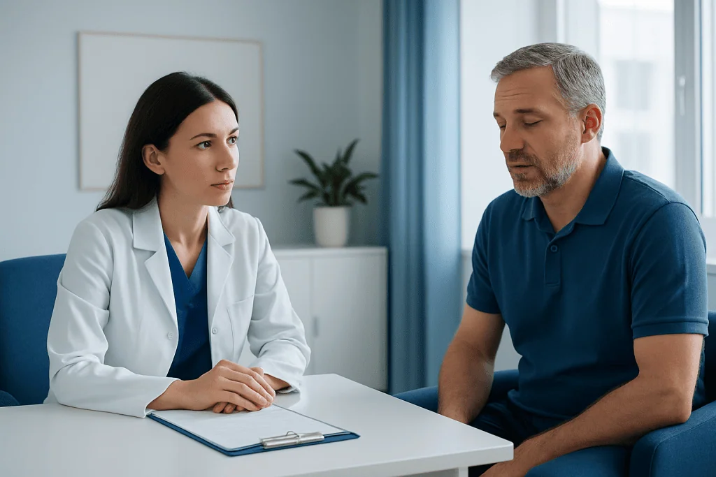 Doctor consulting with a patient in a medical office.