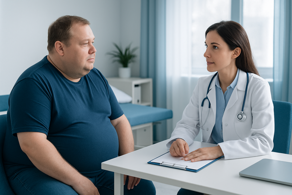 Doctor consulting with a patient in a medical office setting.
