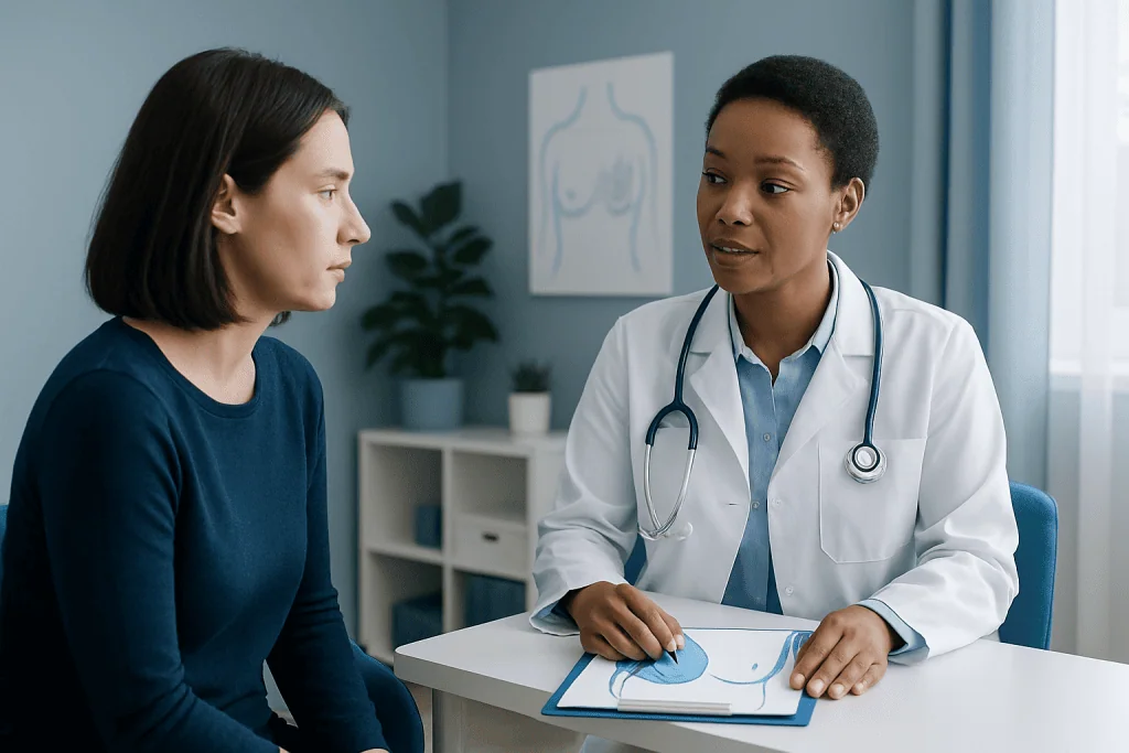 Doctor consulting with a patient in a medical office setting.