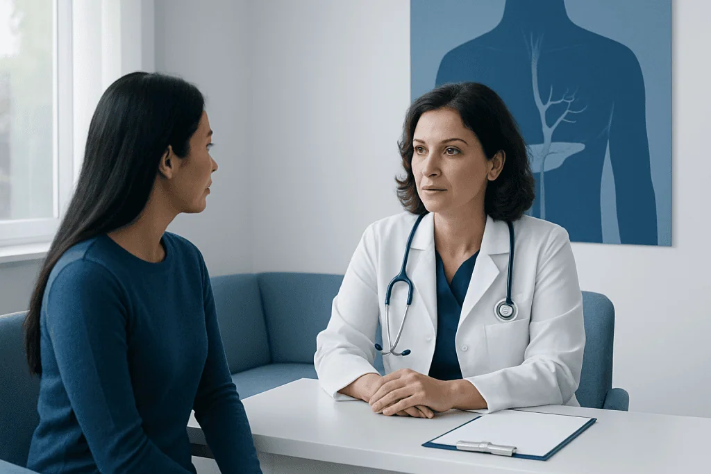 Doctor consulting with a patient in a medical office setting.