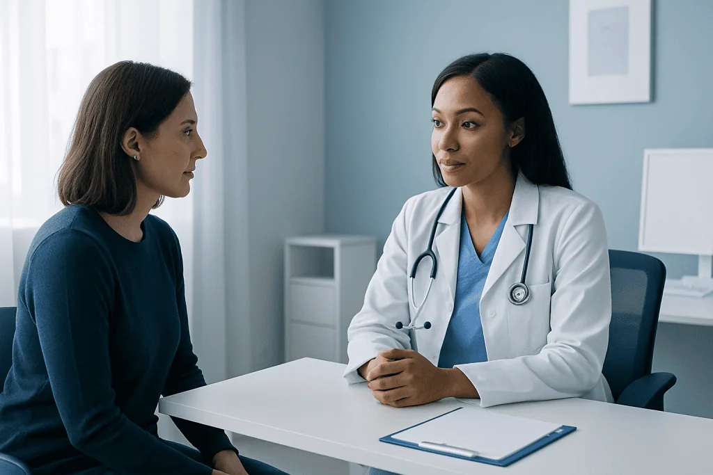 Doctor consulting with a patient in a medical office setting.