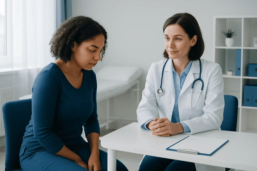 Doctor consulting with a patient in a medical office setting.