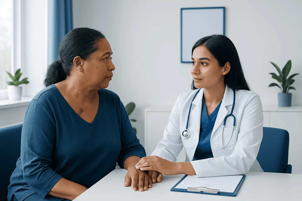 Doctor consulting with a patient in a medical office setting.
