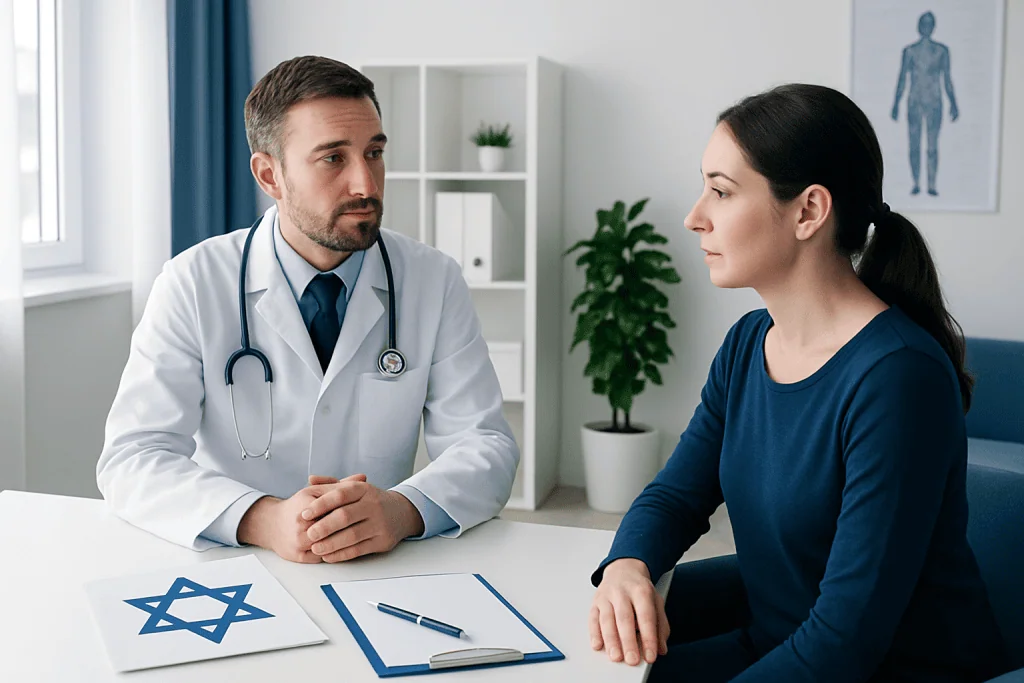 Doctor consulting with a female patient in a medical office.
