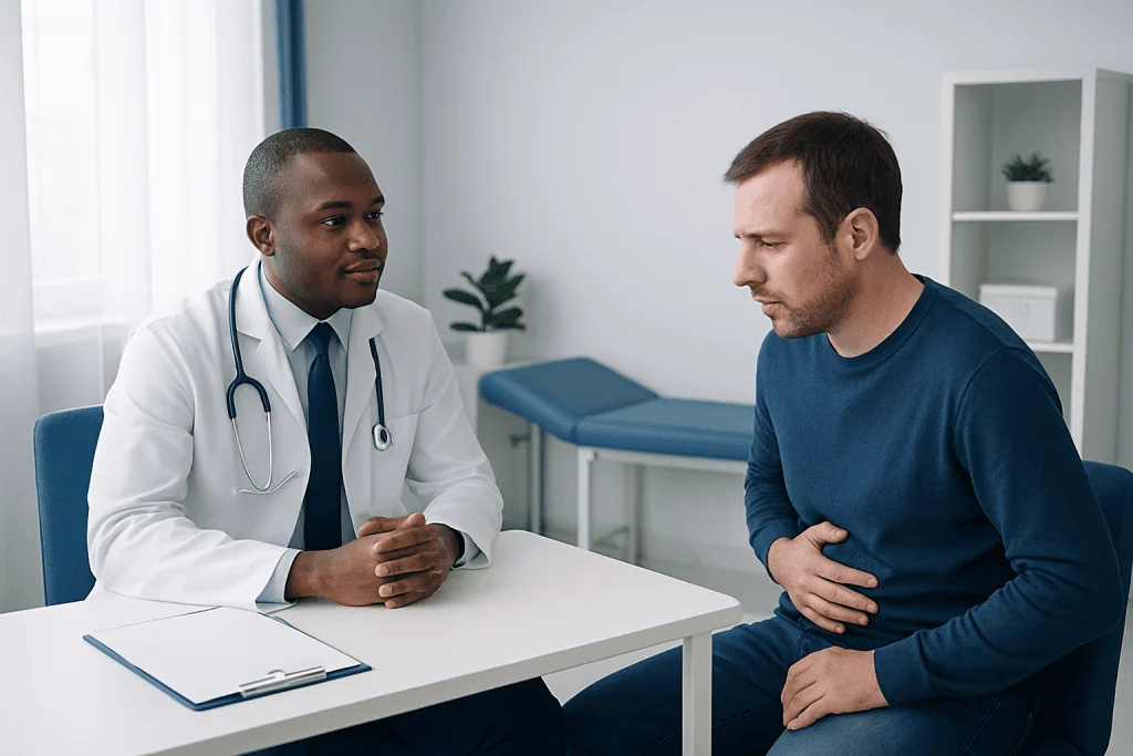 Doctor consulting with a patient in a medical office setting.