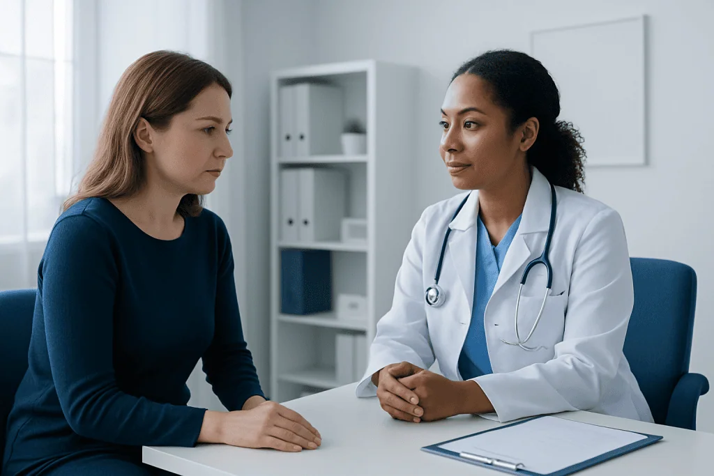 Doctor consulting with a patient in a medical office setting.