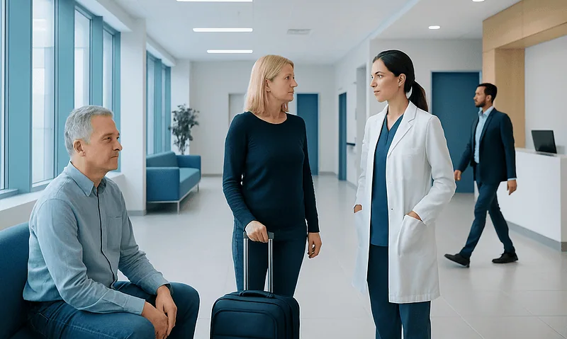 Patient consulting with doctor at Acibadem Hospital in Turkey.