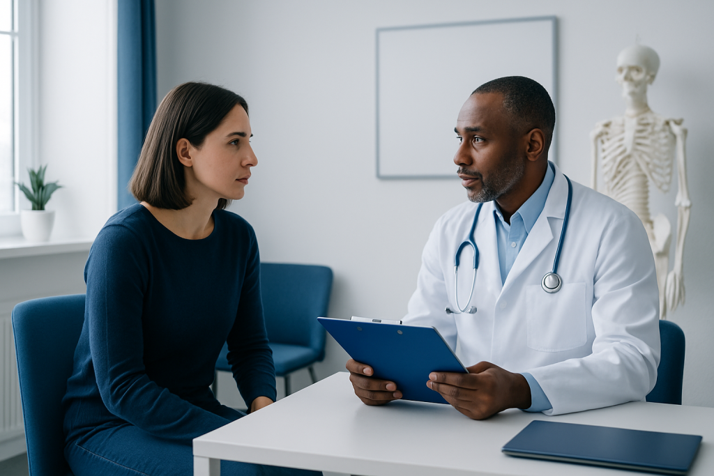 Doctor consulting with a patient in a medical office setting.