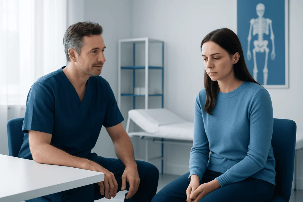 Doctor consulting with a patient in a medical office setting.