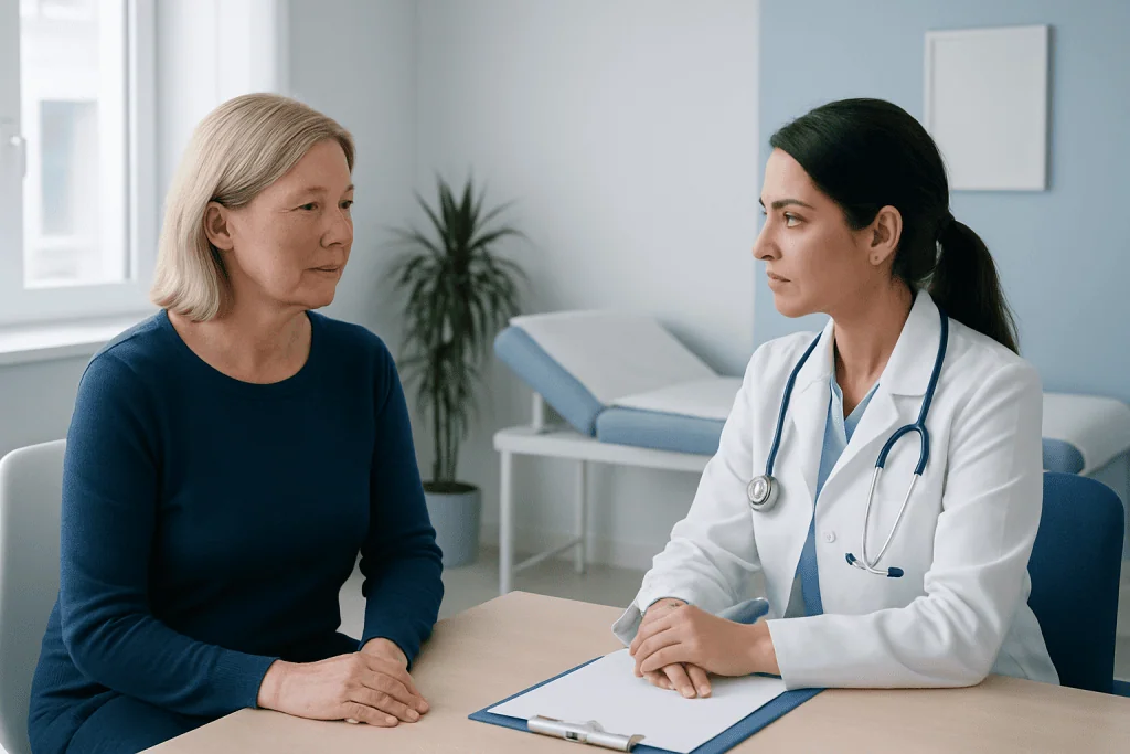 Doctor consulting with a patient in a medical office setting.