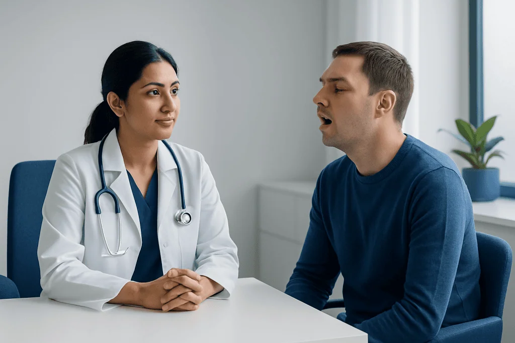 Doctor consulting with a patient about mouth breathing issues.