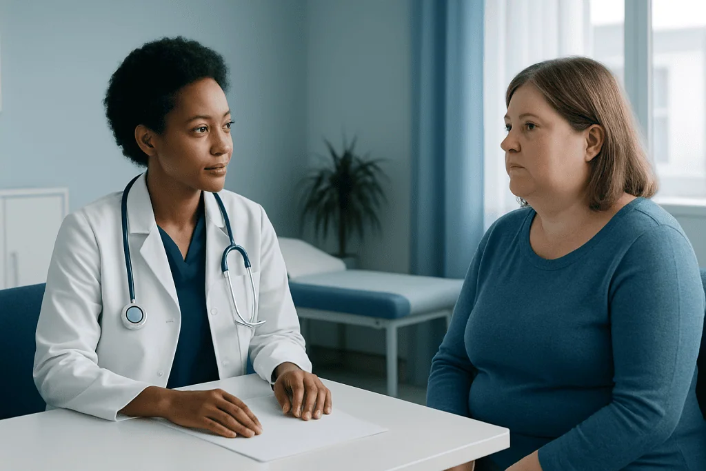 Doctor consulting with a patient in a medical office setting.