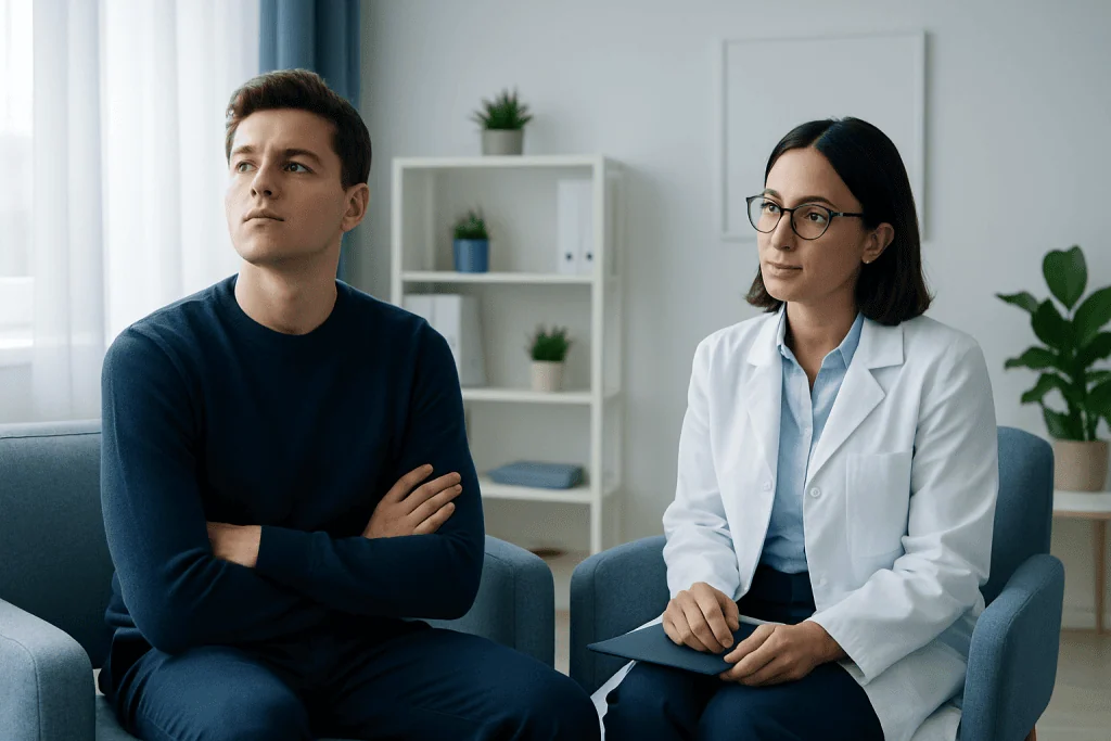Therapist and patient in a counseling session at Acibadem Hospitals Group.