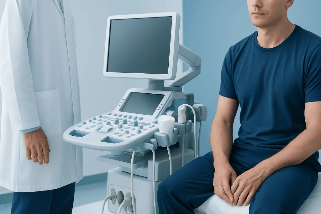 Patient undergoing ultrasound examination at Acibadem Hospital.