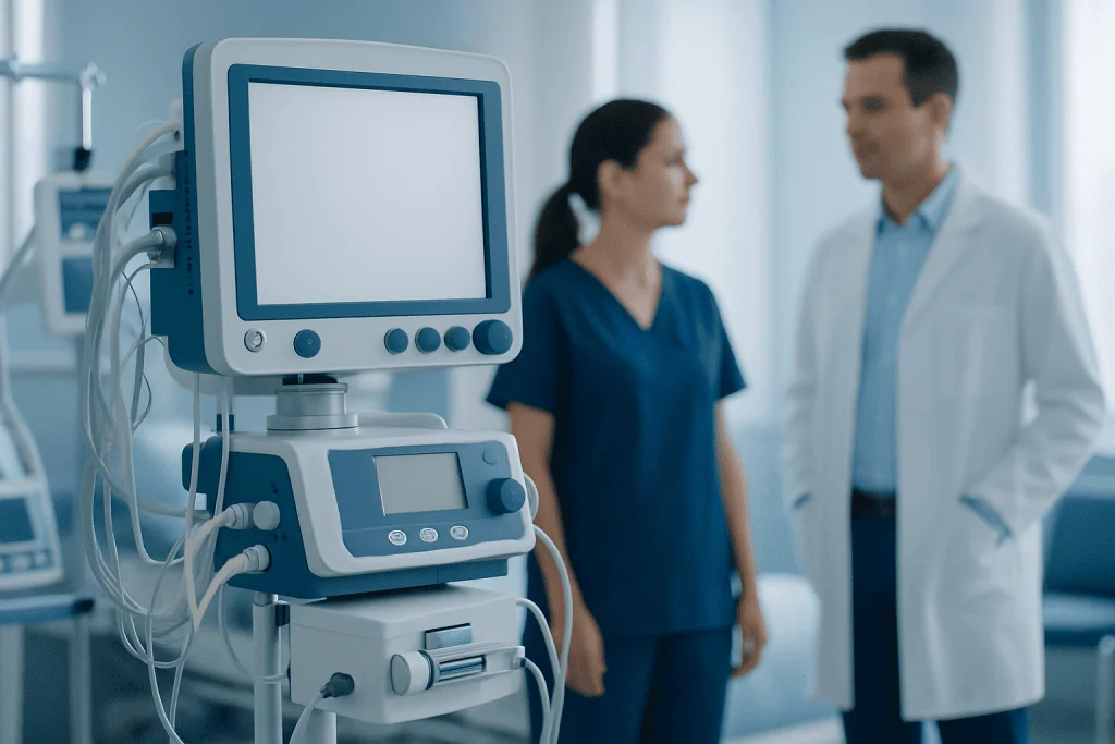 Medical professionals discussing patient care in a hospital setting.