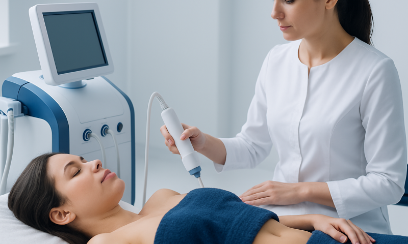 Medical professional performing a facial treatment on a patient in a clinic.