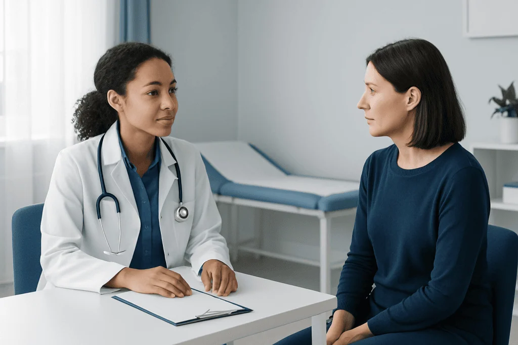 Doctor consulting with a patient in a medical office setting.