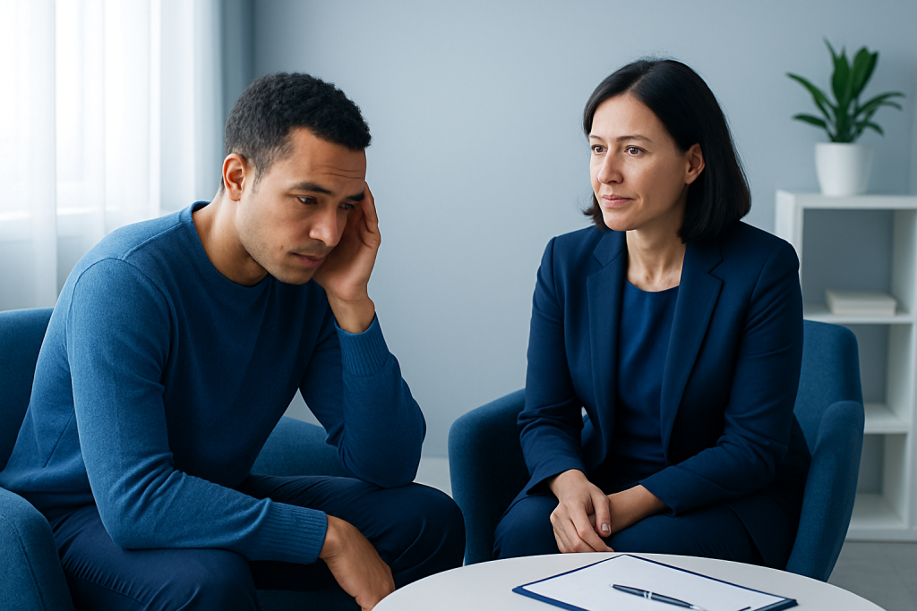 Therapist and patient in a counseling session at Acibadem Hospitals Group.