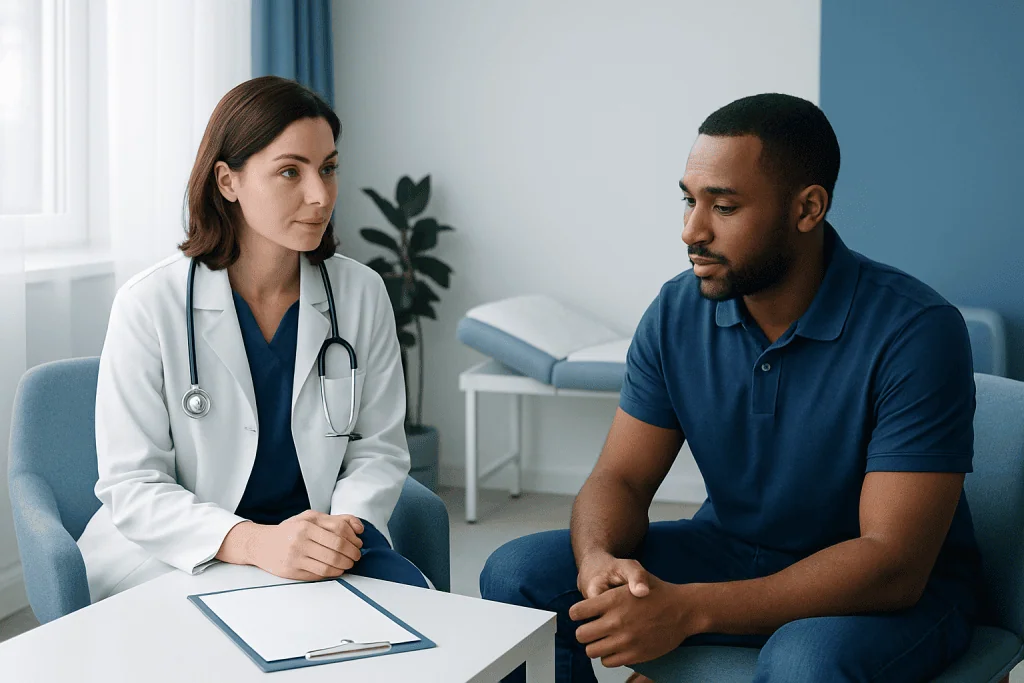 Doctor consulting with a patient in a medical office.
