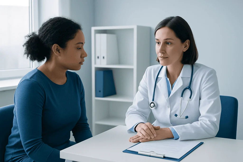 Doctor consulting with a patient in a medical office.
