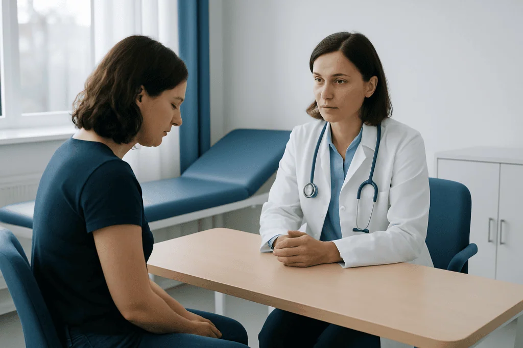 Doctor consulting with a patient in a medical office.
