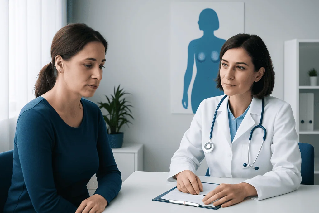 Doctor consulting with a patient about prolactin health in a medical office.