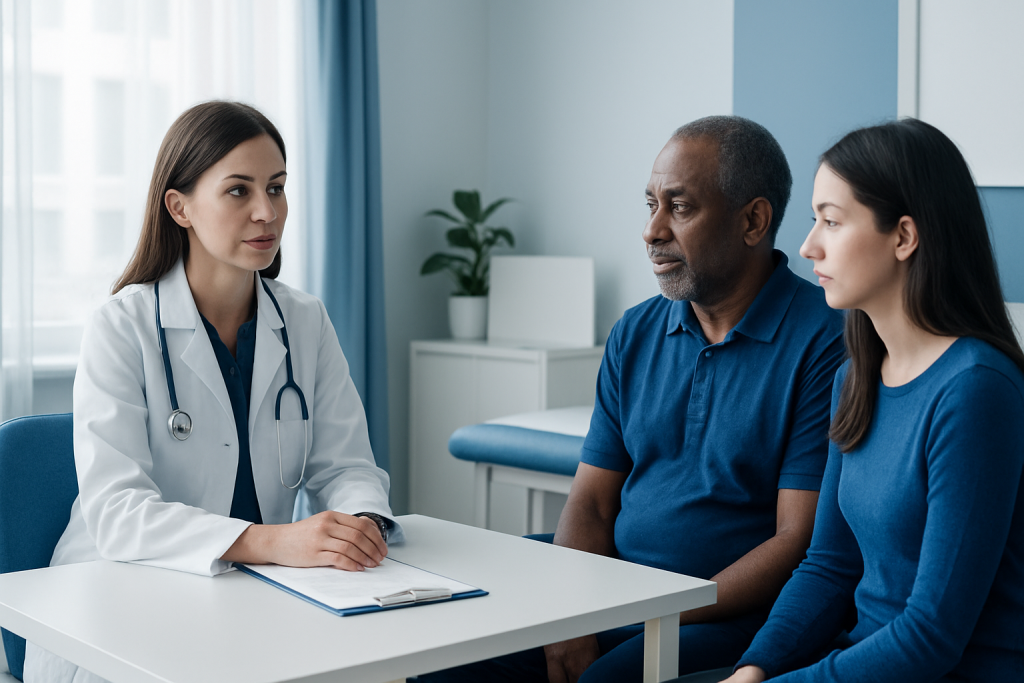 Doctor consulting with a patient in a medical office setting.