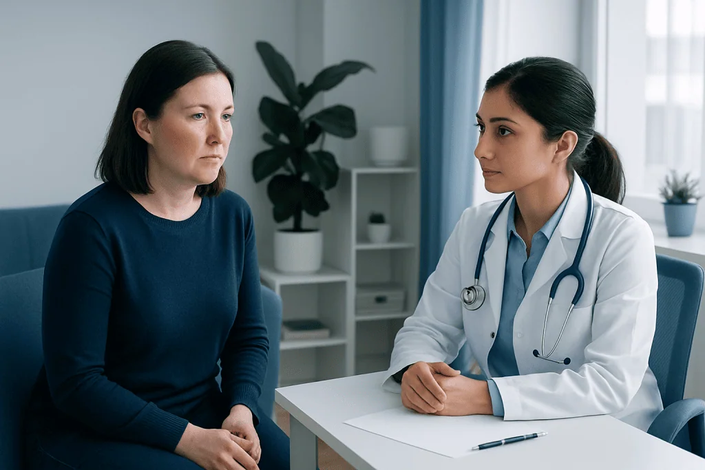 Doctor consulting with a patient in a medical office setting.