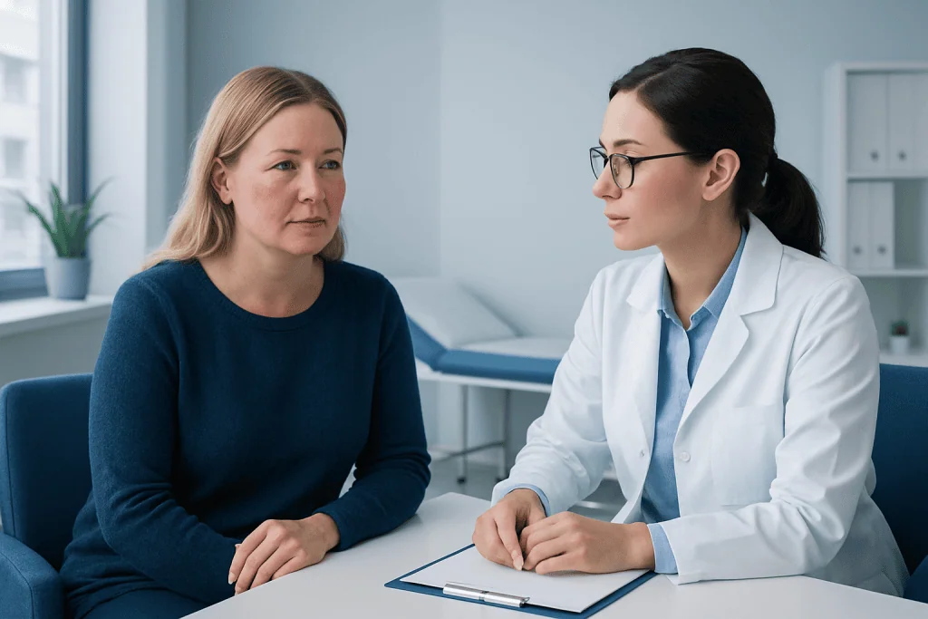 Doctor consulting with a patient in a modern medical office.