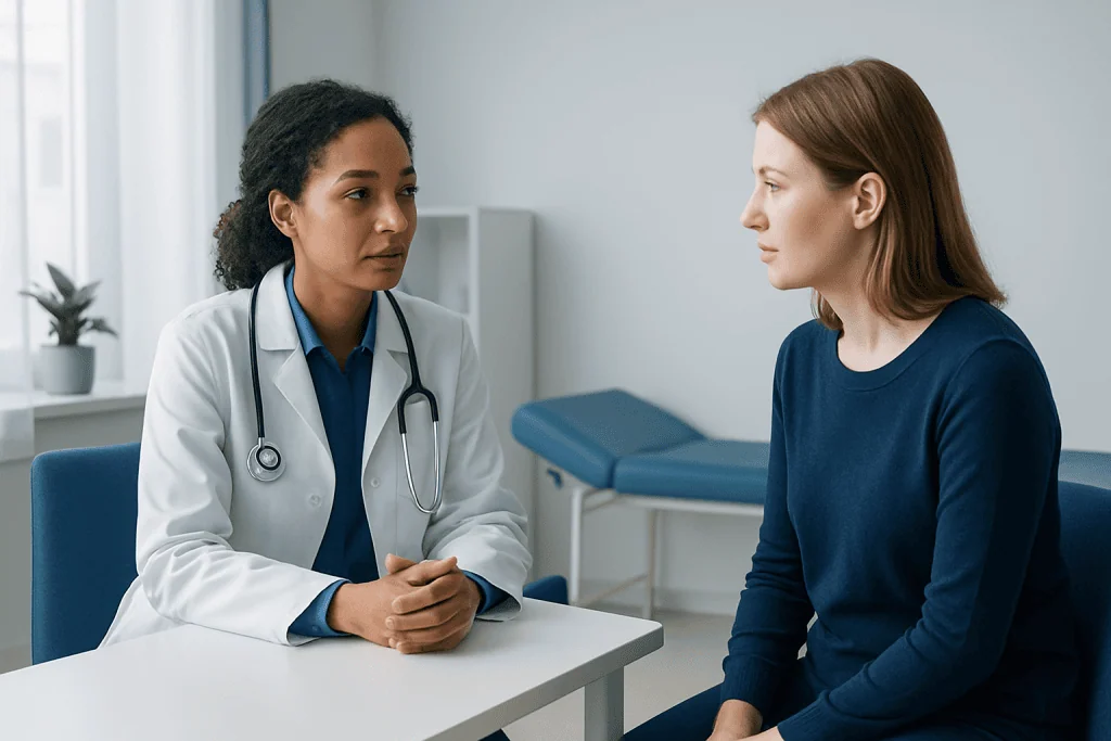 Doctor consulting with a patient in a medical office.