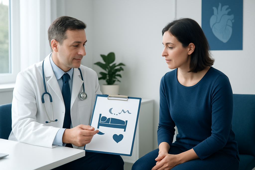 Doctor explaining heart health to a woman in a medical consultation.