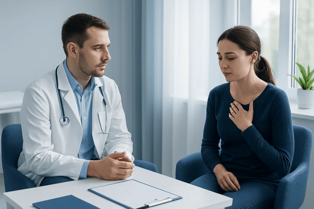 Doctor consulting with a patient in a medical office setting.