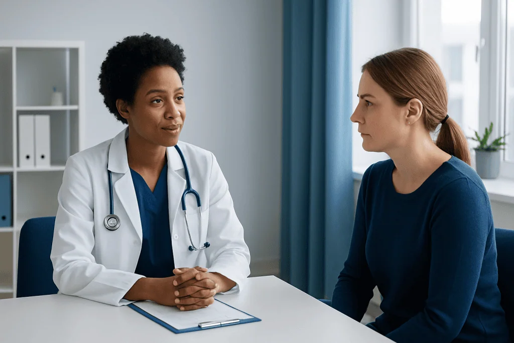 Doctor consulting with a patient in a medical office at Acibadem Hospitals Group.