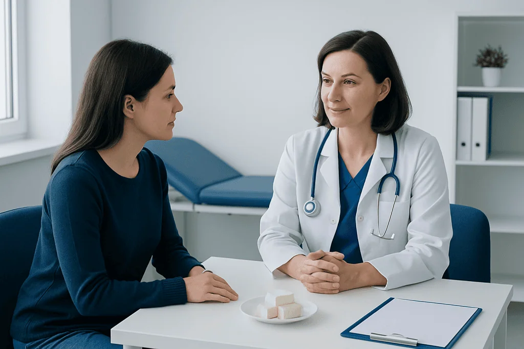 Doctor consulting a patient in a medical office at Acibadem Hospitals Group.