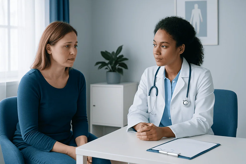 Doctor consulting with a patient in a medical office setting.