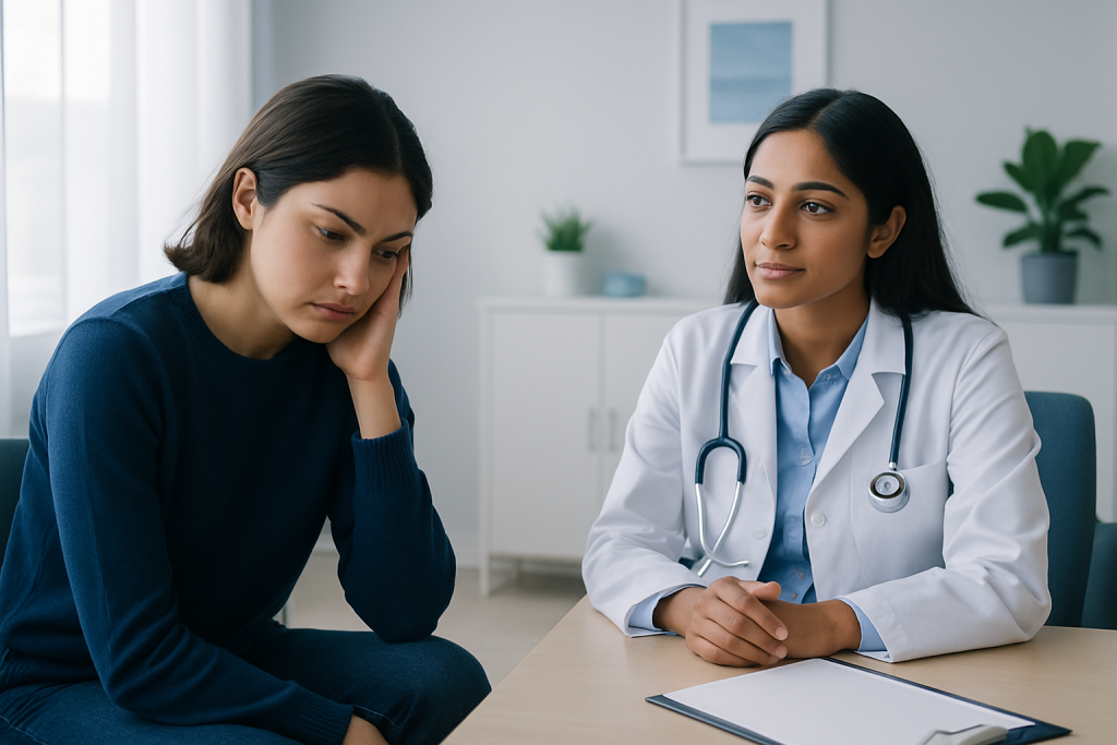 Doctor consulting with a patient in a medical office setting.