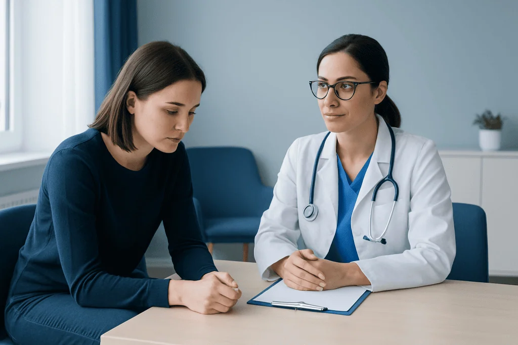 Doctor consulting with a patient in a medical office.
