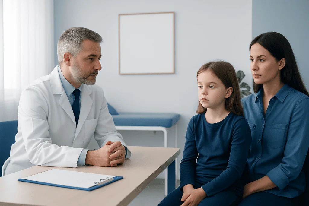 Pediatric eye consultation at Acibadem Hospital for squint disease diagnosis.