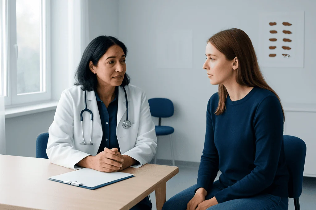 Doctor consulting with a patient in a medical office setting.