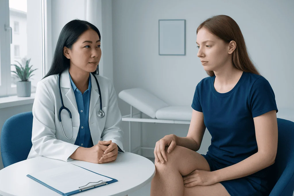 Doctor consulting with a patient in a medical office setting.