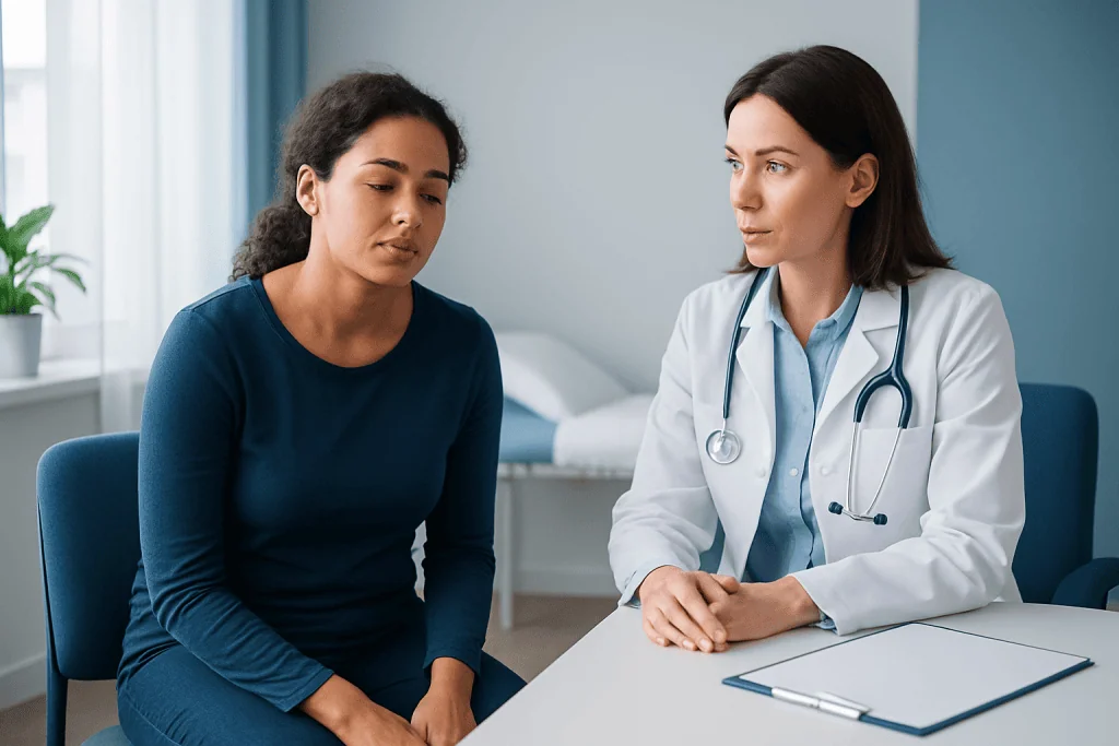 Doctor consulting with a patient in a medical office setting.