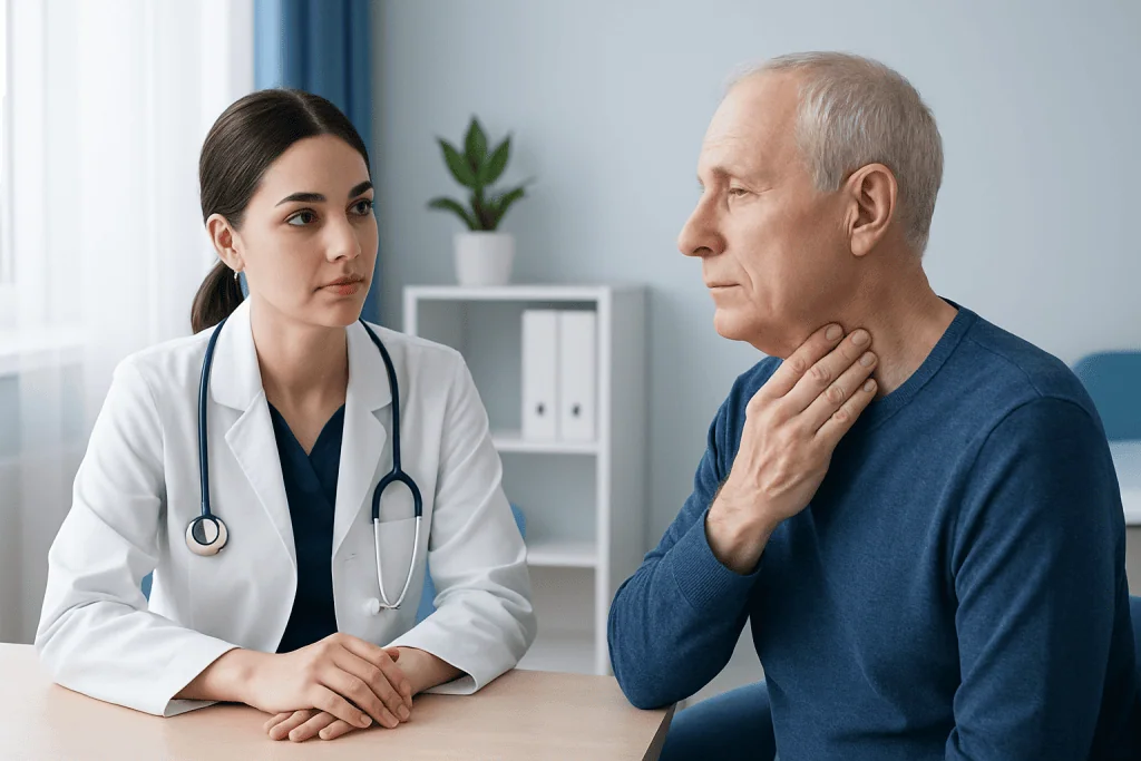 Doctor consulting with an elderly patient about health concerns.
